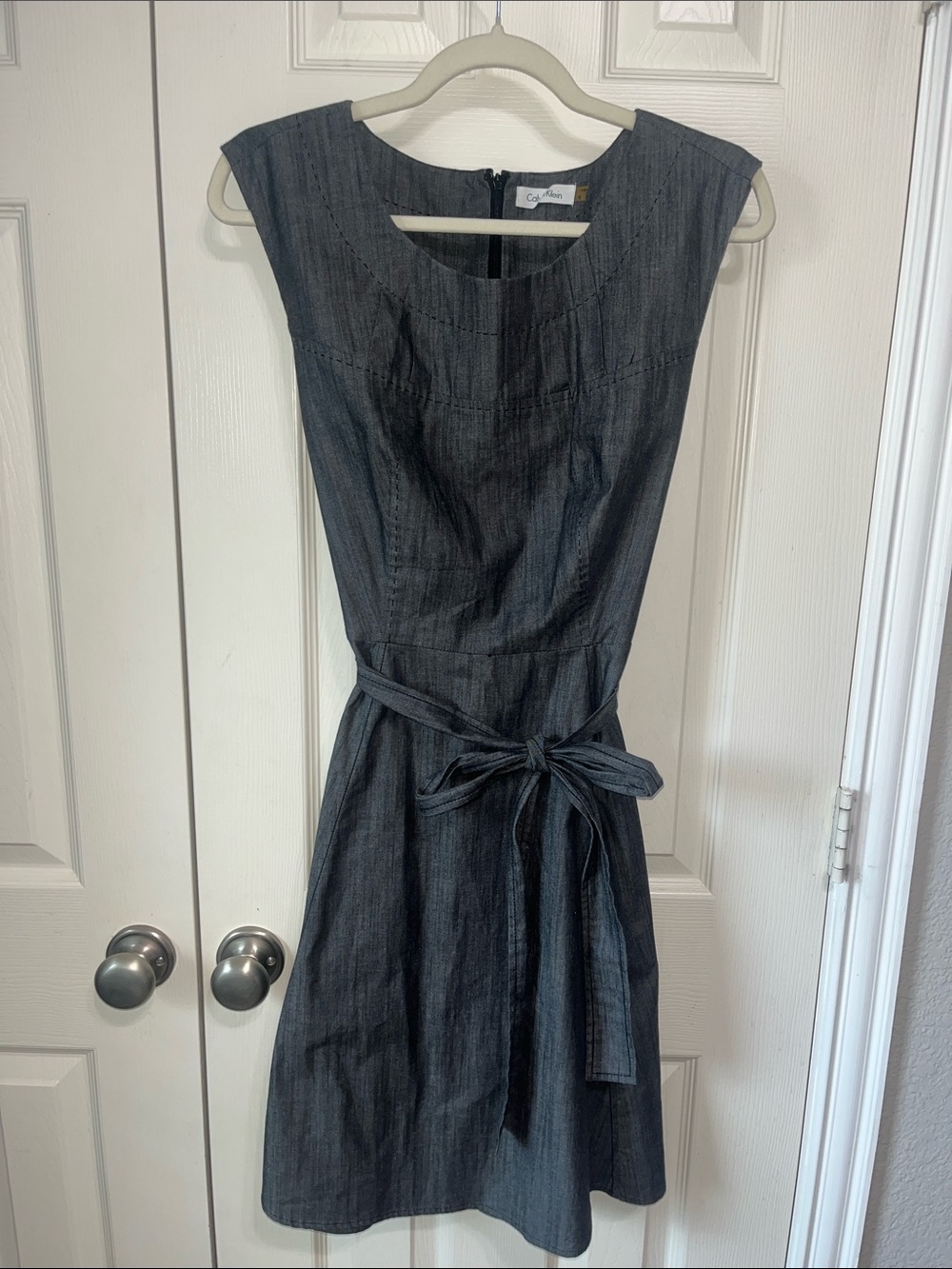 Calvin Klein Dark Gray Denim Tie-Waist Midi Dress